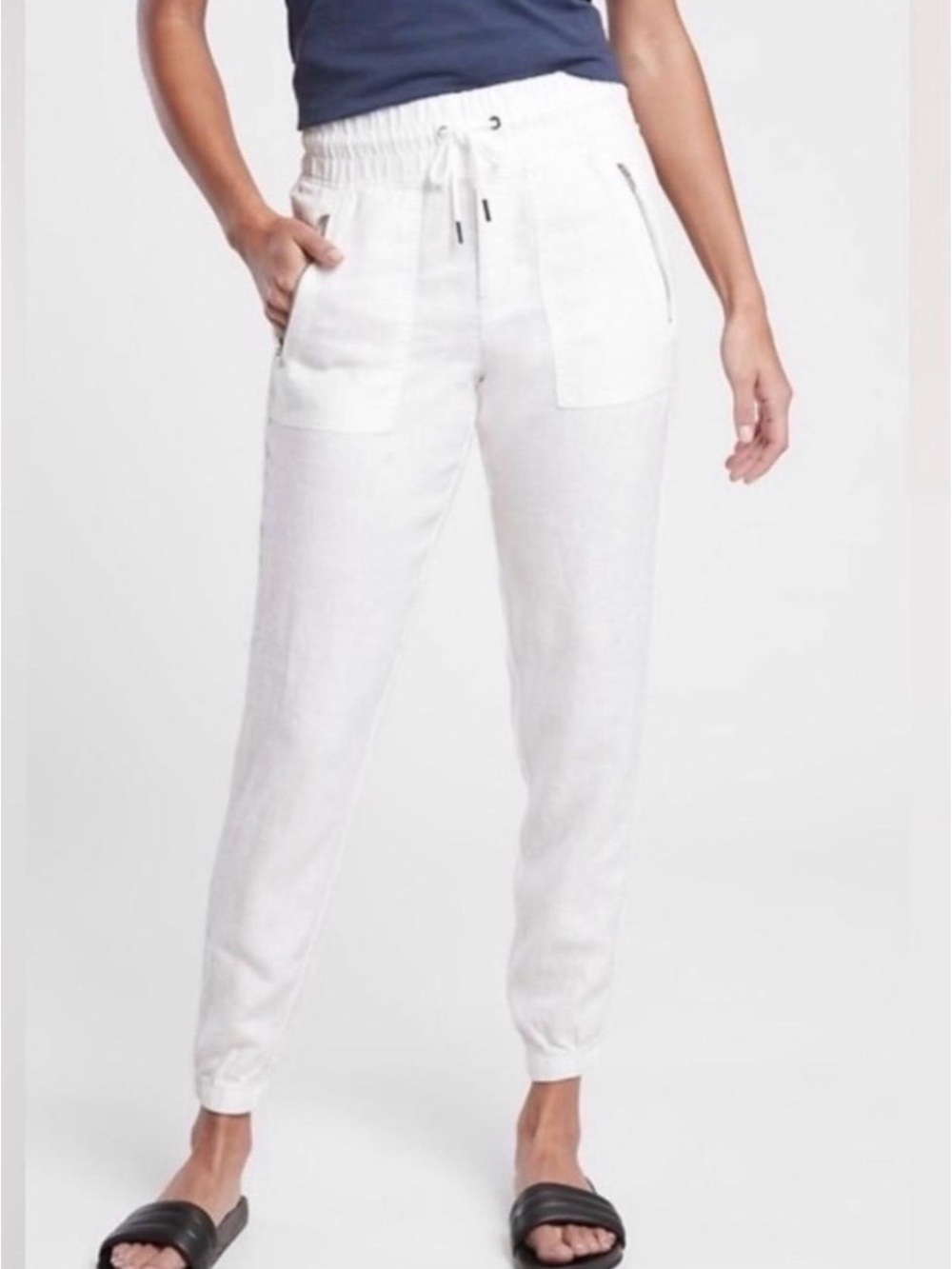 Athleta White Cabo Drawstring Linen Joggers -size 12